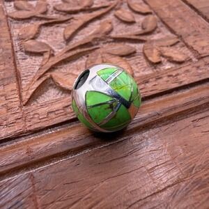 Sterling Silver Gaspeite Inlay Bead Green Pendant Artist Signed